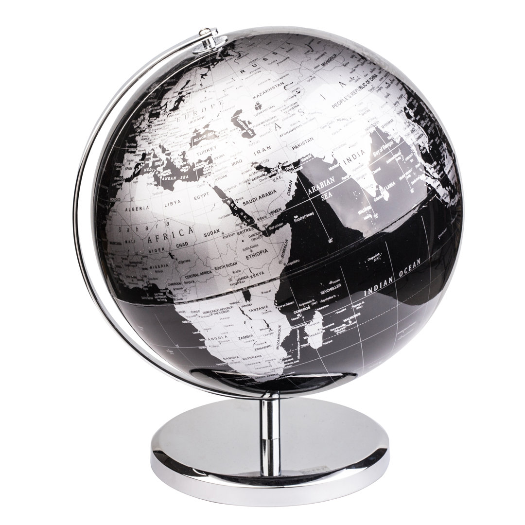 Exerz 25cm Metallic Black World Globe Stainless Steel Base for Desk | Clear Political Map With Silver Arc For Geography Learning Home Office Classroom And Modern Décor - Image 2