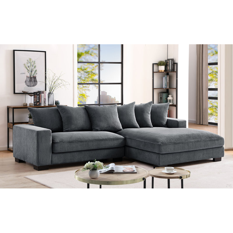 Canapé modulaire surdimensionné deux pièces de luxe Luxe pour salon, canapé en L de 102,4 po avec méridienne, revêtu de velours côtelé