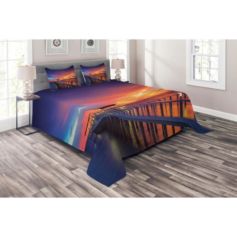 Landscape Coastal Coverlet, King Bedspread + 2 Shams