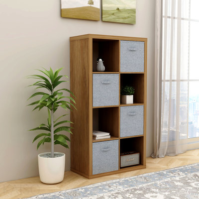 Smart Cube 8-Cube Organizer Storage With Opened Back Shelves 2 X 4 Cube Bookcase Book Shelves For Home Office Walnut Color