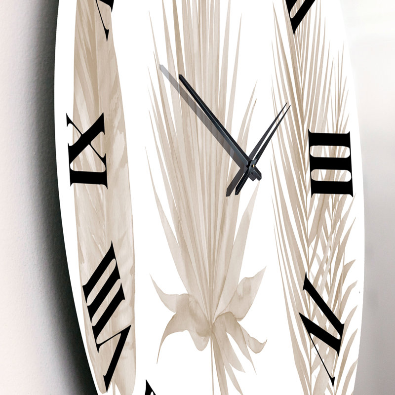 Tropical Beiges Leaves - Traditional wall clock, 23" H x 23" W x 1" D