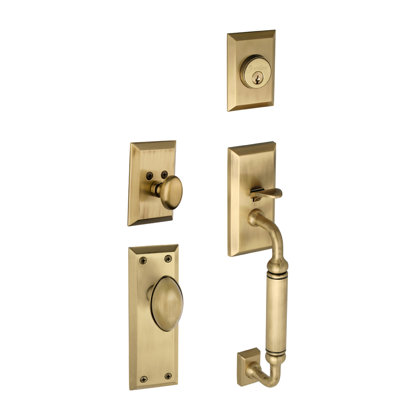 Fifth Avenue Handleset with Single Cylinder Deadbolt and C Grip with Eden Prairie Knob