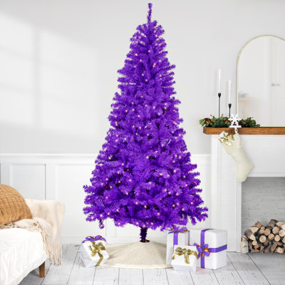 Arbre de Noël artificiel pin moyen pré-éclairé - mauve - lumières claires