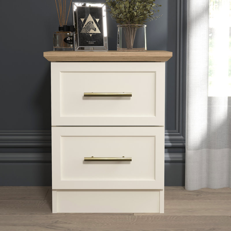 Cleverdon Feya 2 Drawer Bedside Table, Ivory