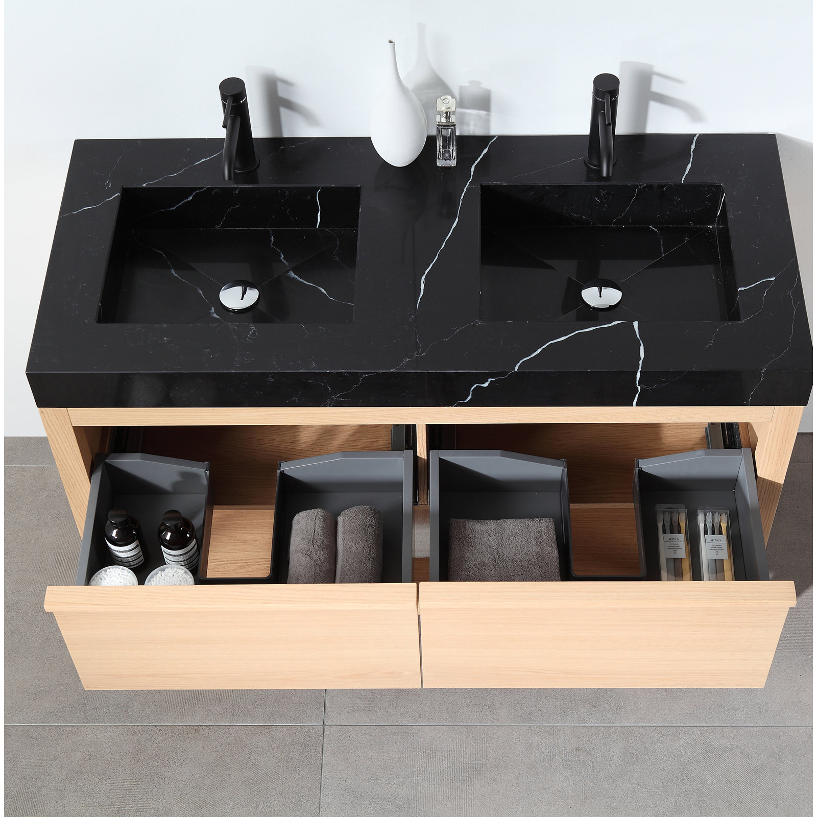Ariane 47.54" Double Bathroom Vanity Set, Whitewash Oak