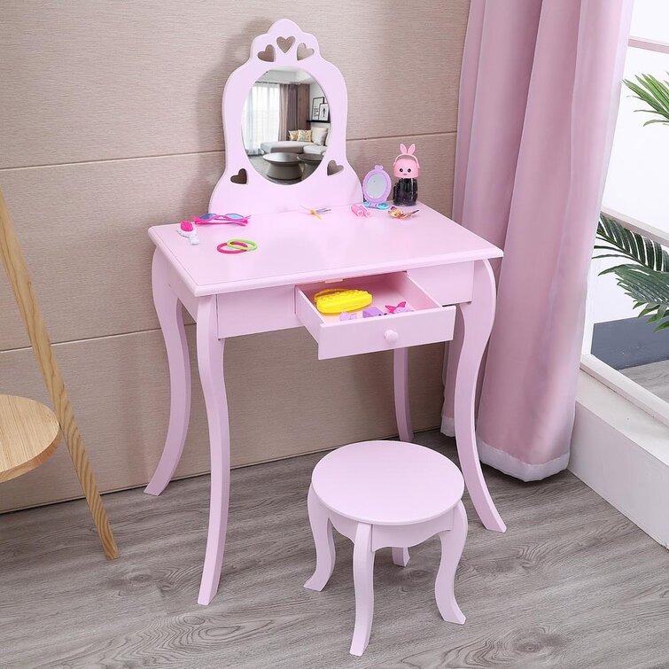 Gemma Violet Ensemble de chaise de coiffeuse avec coiffeuse pour enfant  avec miroir pliant rose et Commentaires - Wayfair Canada