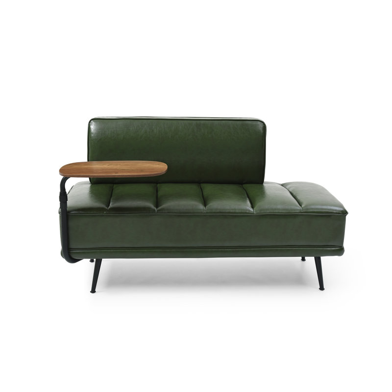 Banc de canapé en similicuir vert moderne de 55 po avec table d'appoint pivotante, repose-pieds capitonné et fenêtre avec pieds en métal