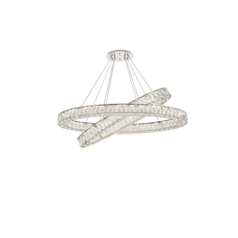 Steveson 2-Light Crystal Oval LED Chandelier, Chrome, 11" H x 40" W x 18.1" D