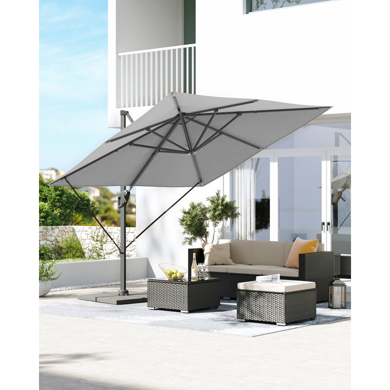Cabriano Rectangular Market Parasol, Light Grey - Crank Lift 1, 253cm H x 290cm W x 290cm D
