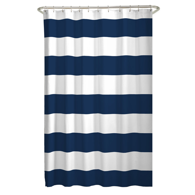 Rideau de douche simple à rayures Adhley, Bleu marine