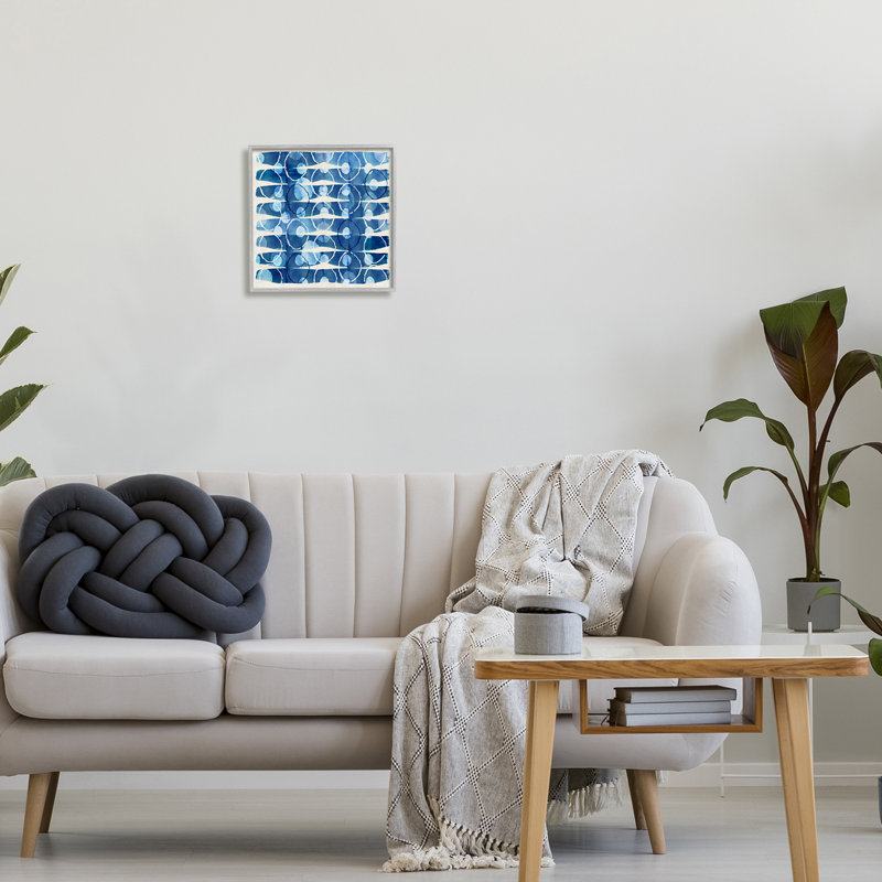 Aquarelle à motif bleu encadrée sur bois, H 12 po x l 12 po x P 1,5 po, Estampe numérique Farmhouse