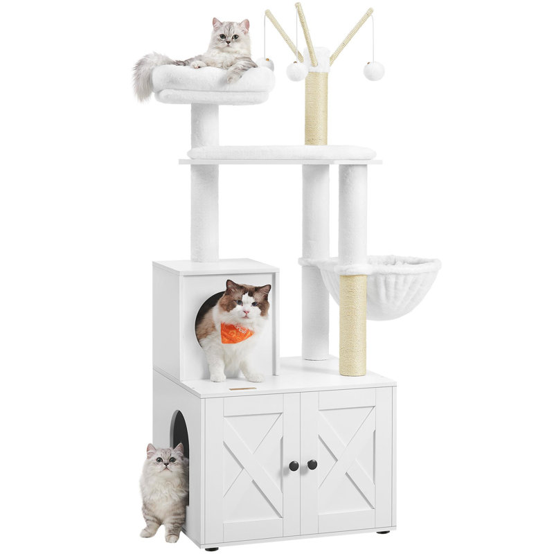 White Sisal 55.1" Cat Tree with Litter Box Enclosure