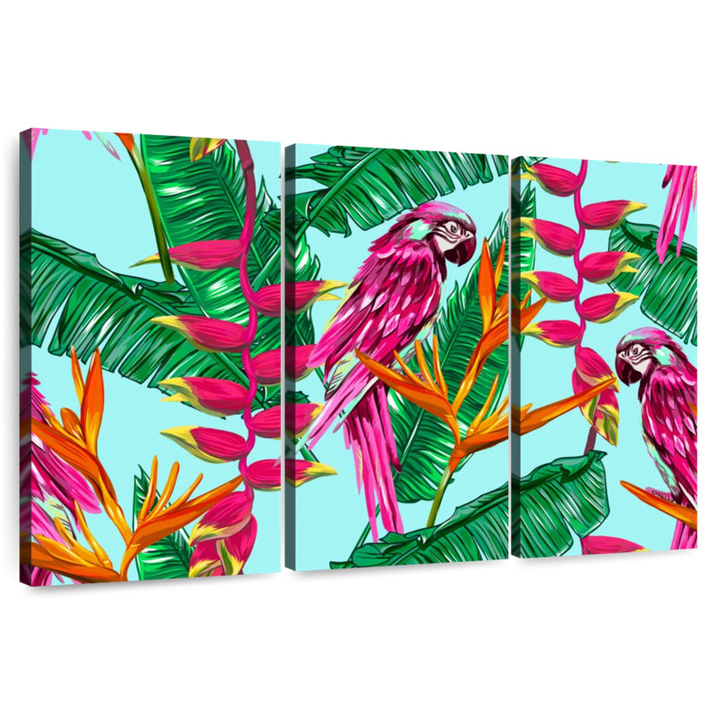 Brampt, plantes tropicales et oiseaux exotiques, H 24 po x l 38 po