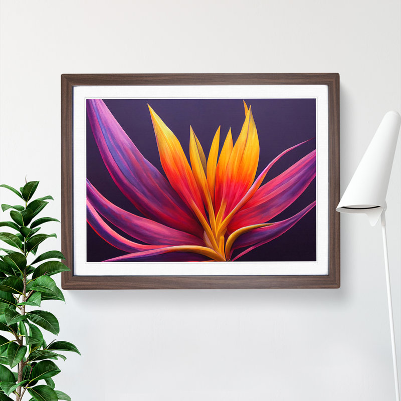 XH1022-7113X Precious Bird Of Paradise Flower - Single Picture Frame Print, 34cm H x 46cm W, Walnut