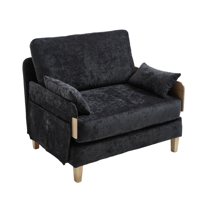 Chenille Upholstered Convertible Chair, Black