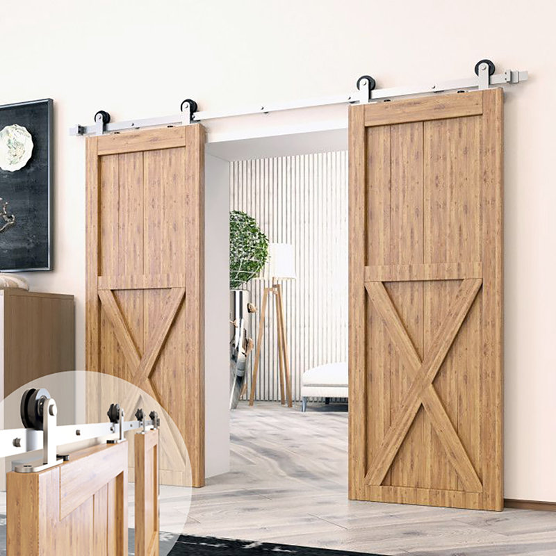 Brushed Nickel Top Mount T-Shape Design Non-Bypass Single Track Two Door Hardware Kit (Door Not Included), 144 in.