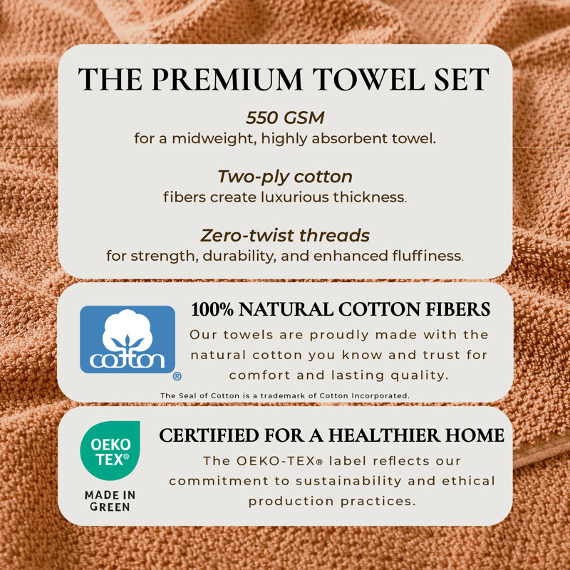 100% Cotton Textured Bath Sheet, 6 Piece Set, Clay