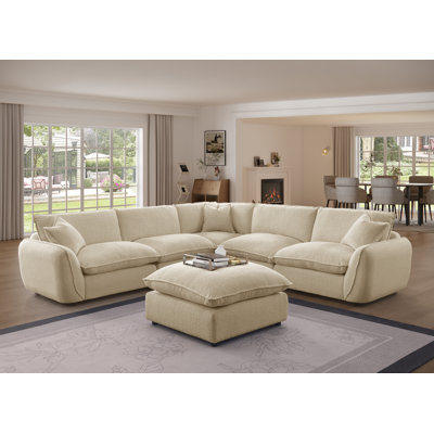 126.5” W 6 Piece Down Blend Cloud Sectional Modular Sofa With Removable Ottoman, Wider&Deeper Fluffy Seat