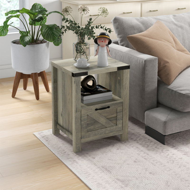 Table de bout avec rangement Christchurch, Chêne gris, Chêne gris