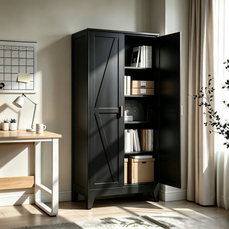 71" Tall Metal Storage Cabinet with 2 Doors, 4 Adjustable Shelves, and Independent Storage Space, Black