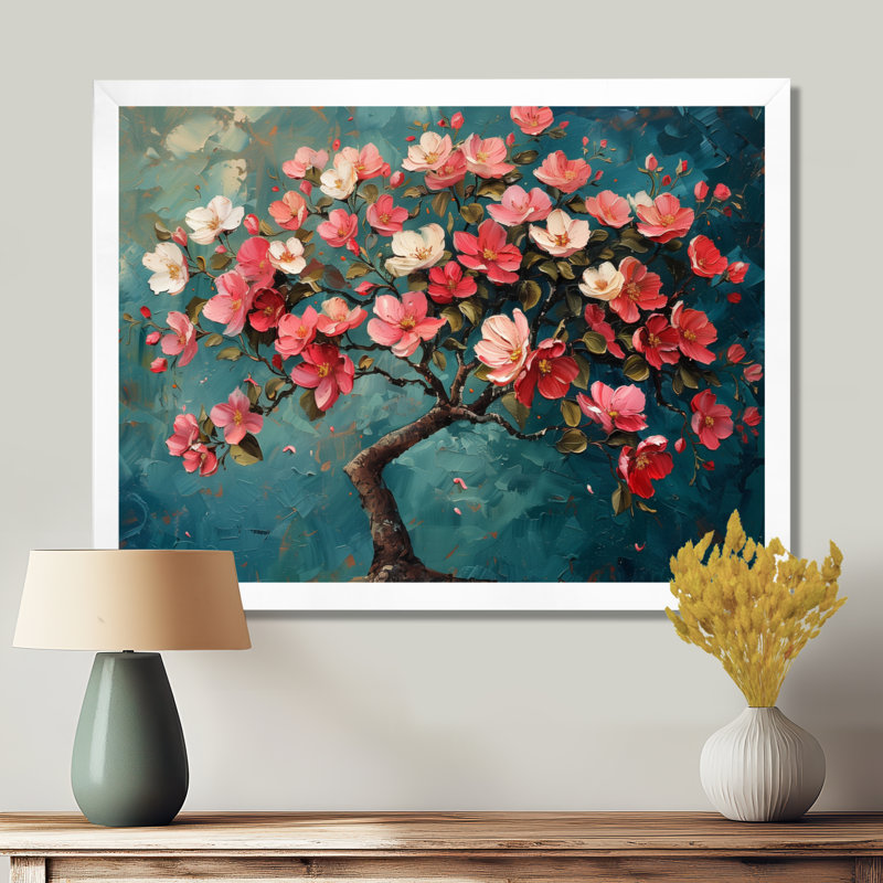 Fleur de pommier bleu et rose I - décoration murale fleur de pommier, Sans cadre, métal, H 12 po x l 20 po