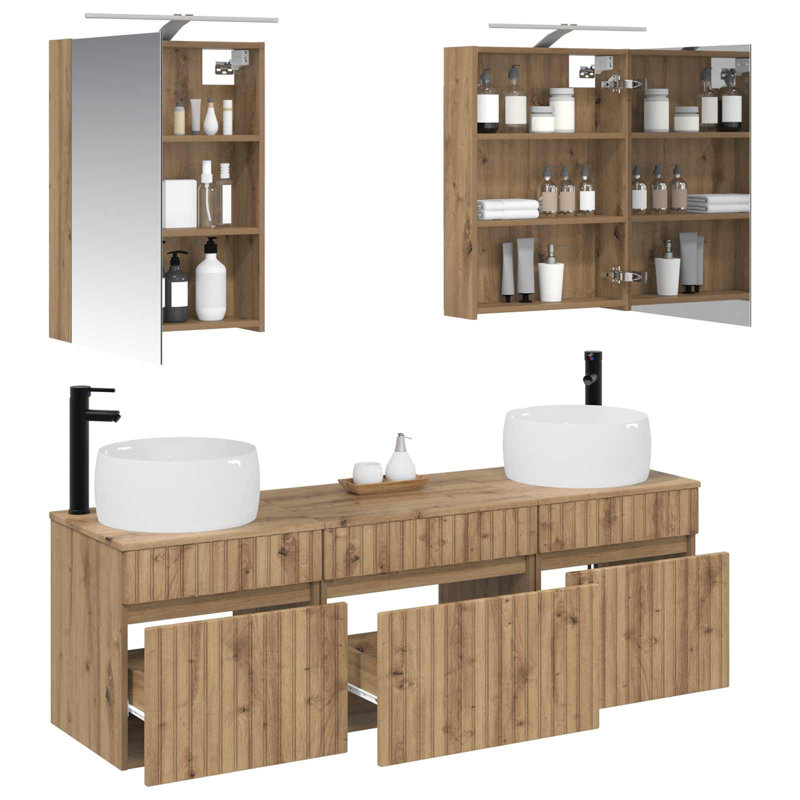 Vanity & Mirror Set, Artisan Oak