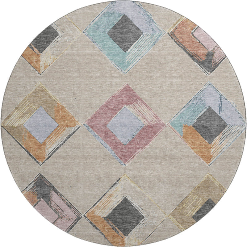 Premium Machine Washable Ariel Geometric Rug, Round 8'
