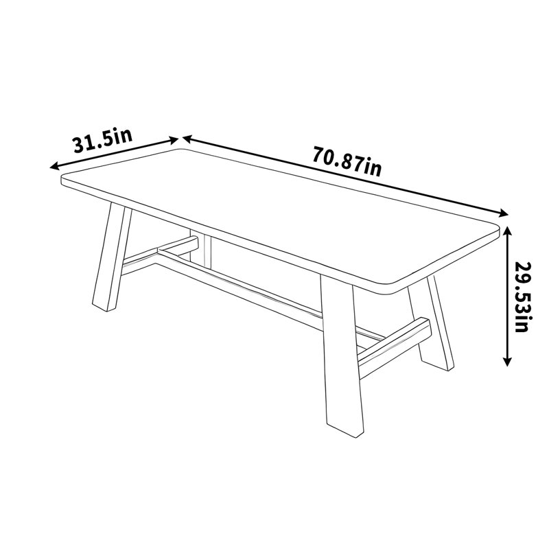 Table de salle à manger en bois de frêne, H 29,53 po x L 70,87 po x l 31,5 po