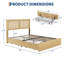Base de lit plateforme bohémienne avec tête de lit en rotin naturel fabriqué à la main, appliques et lumières à DEL RVB télécommandées, support de lattes en bois massif, conception silencieuse, aucun sommier tapissier requis-1467098314-1467098319