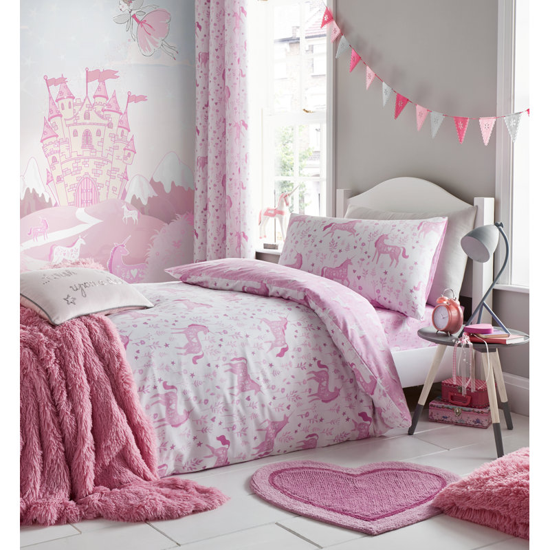 Folk Unicorn Duvet Cover Set, Toddler Duvet Cover + 1 Standard Pillowcases