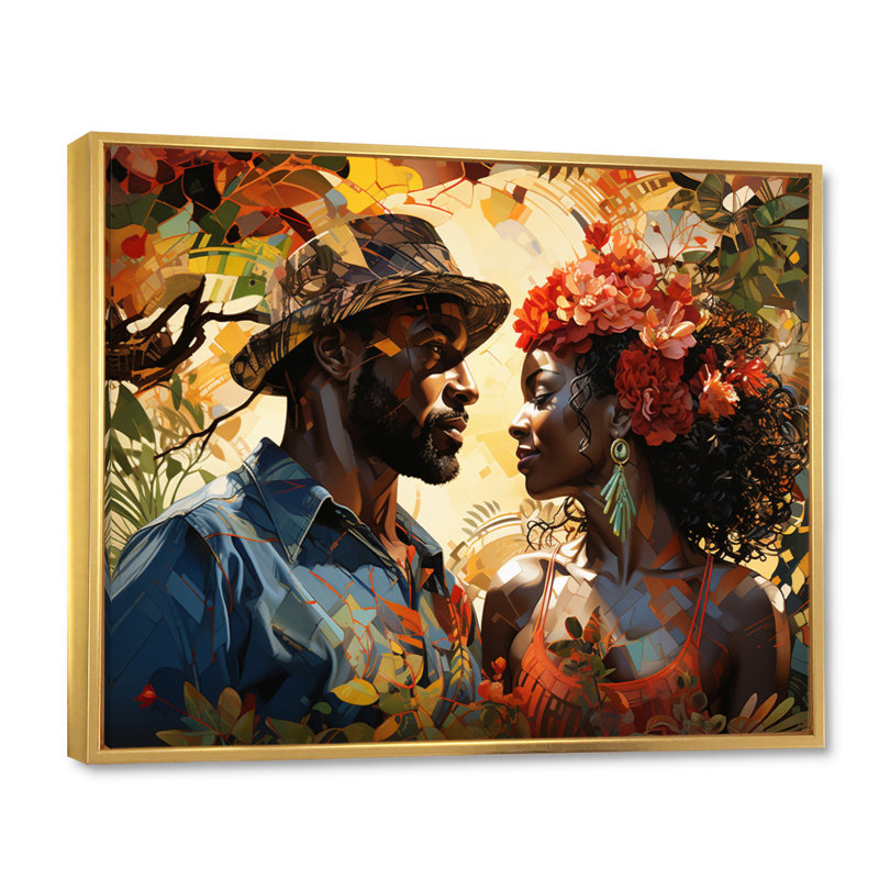 «African Couple Resilient I» - Art mural américain africain, H 34 po x l 44 po x P 1,5 po, Cadre flottant doré