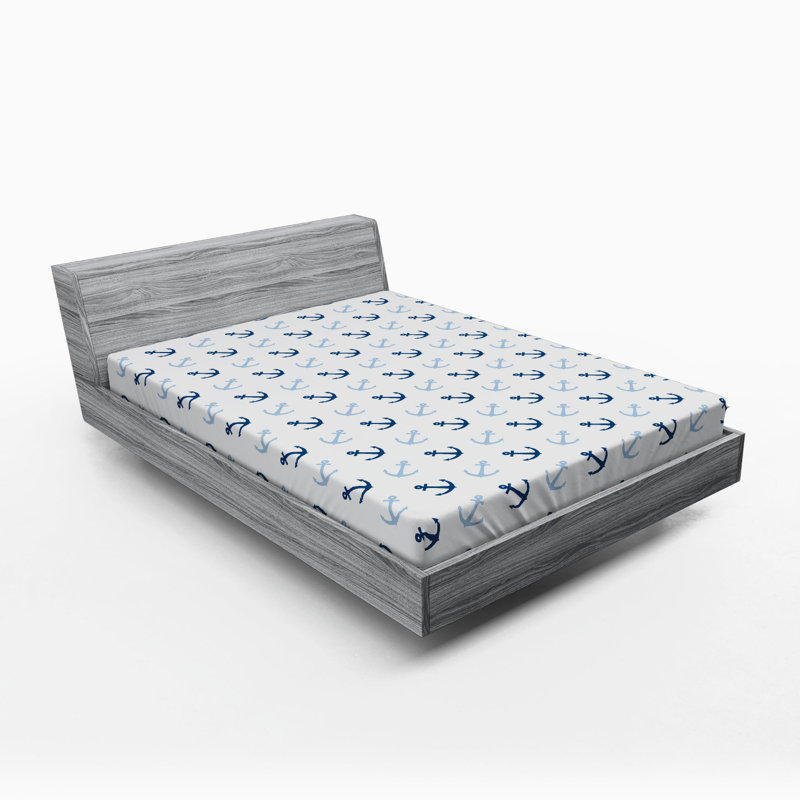 Microfiber Fitted Sheet, Queen Fitted Sheet, Blue Anchor 2