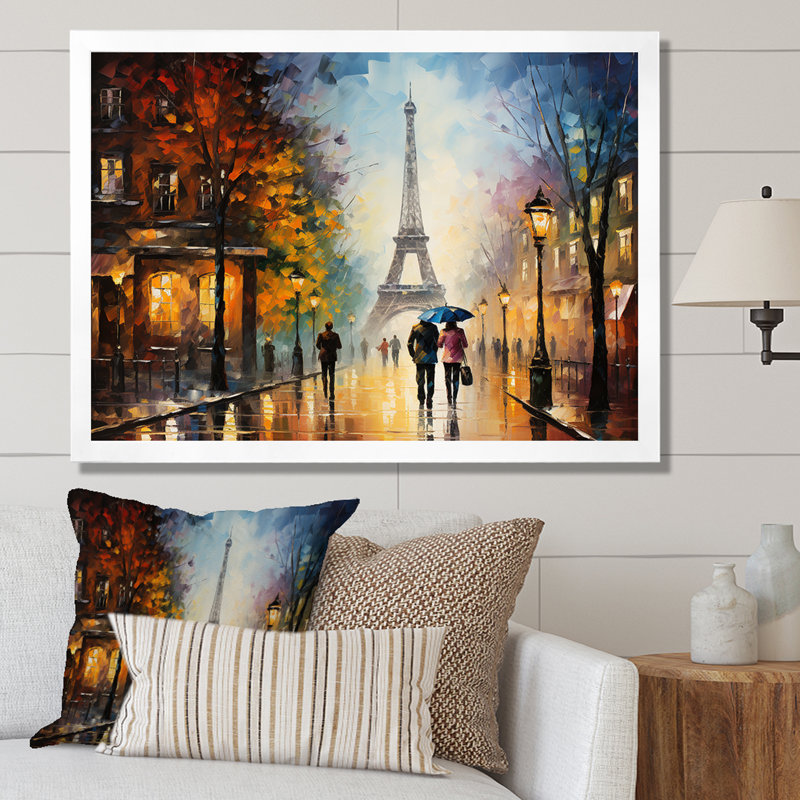 Couple romantique à Paris I - City Paris, art mural, Cadre de coin blanc fermé, H 12 po x l 20 po x P 1 po
