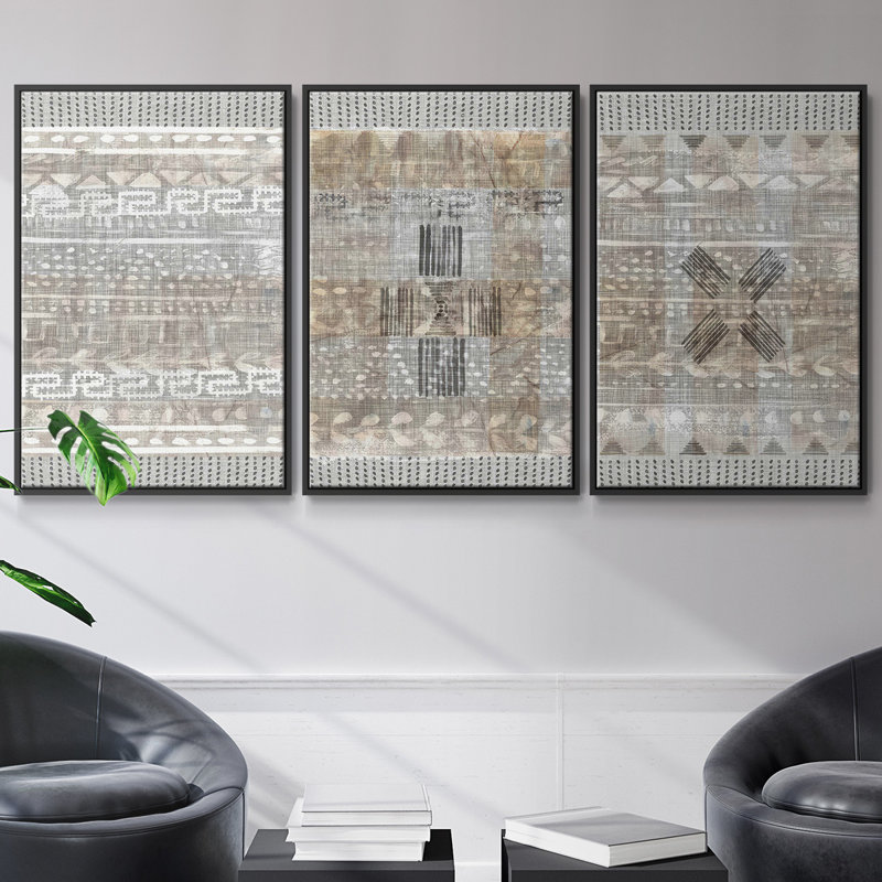 Ensemble de 3 pièces encadrées sur toile Forest Foliage On Linen I, Cadre noir, H 36 po x l 72 po