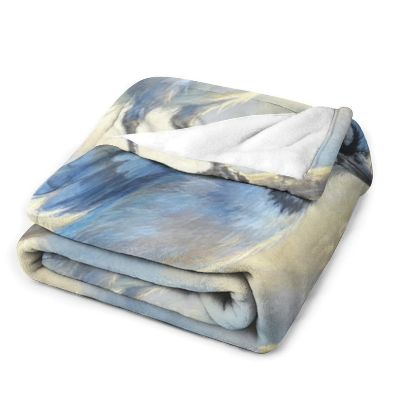 Jeté en flanelle de luxe à imprimé bleu Jay Moon, 60 x 80 po