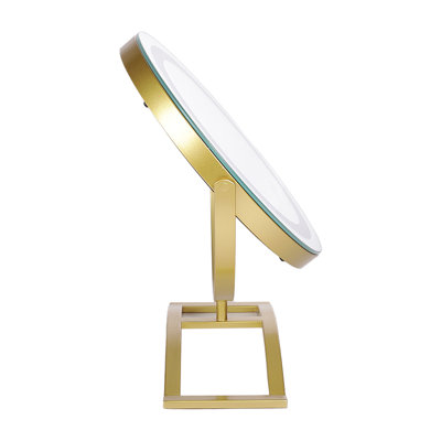 Wollenzein Round Lighted Metal Framed Freestanding Make up Mirror in Gold