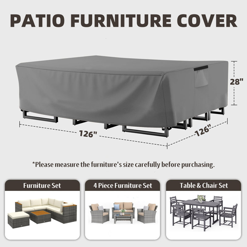 Housse pour ensemble de mobilier de patio, housse pour meubles d'extérieur résistants et imperméables, housse pour ensemble de salle à manger de patio, gris