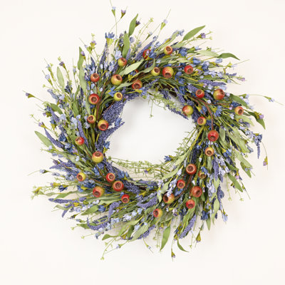 24" Artificial Farmhouse Spring Summer Blossom Cluster Foliage Leaves Berry Twig Floral Wreath For Front Door