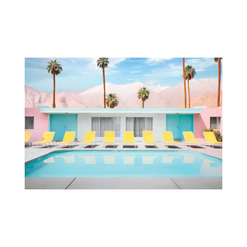 Palm Springs Pool Day - reproduction d'art murale encadrée, H 40 po x l 60 po, Toile tendue, Ne s’applique pas