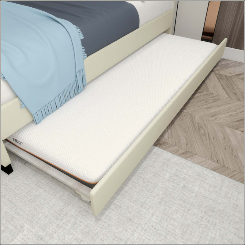 Lit moderne en velours avec lit gigogne et 2 tiroirs de rangement - Design luxueux et peu encombrant