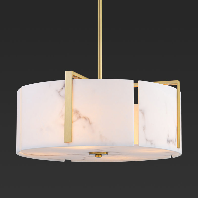 4-light Faux Alabaster Drum Chandelier, Gold