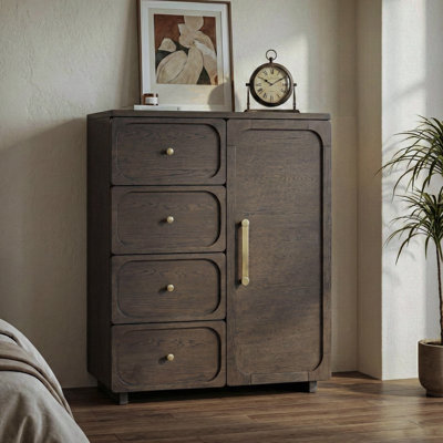 Friley 4-Drawer Wood Chest with Storage Cabinet and Shelves