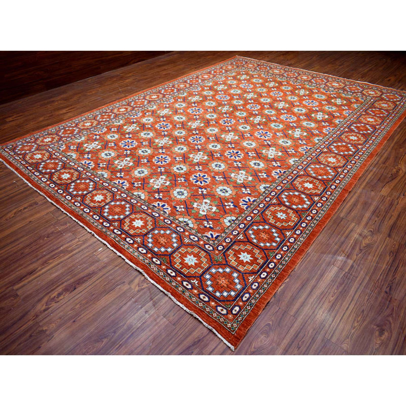 Tapis oriental noué à la main de 9 po x 9 po x 13 po x 6 po orange tissé dense en laine tissée dense, tissé dense à la main 864F68A4E2BC48B08029EE8885BE24B8