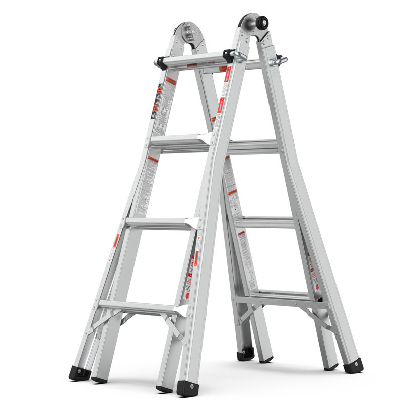 Échelle pliante en aluminium multi-positions, structure en A et échelle droite, ANSI 250Lbs