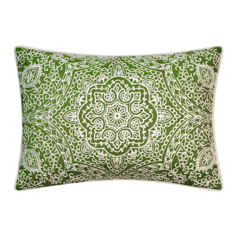 Embroidered Outdoor Reversible Throw Pillow, Green