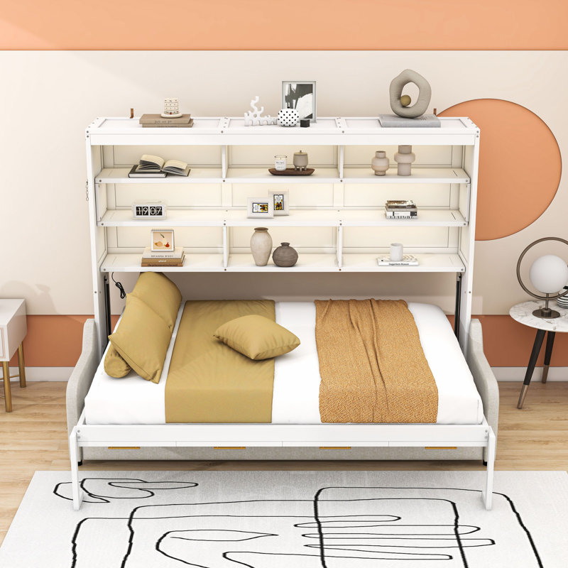 Lit escamotable avec canapé escamotable et tablettes DEL Murphy, Double