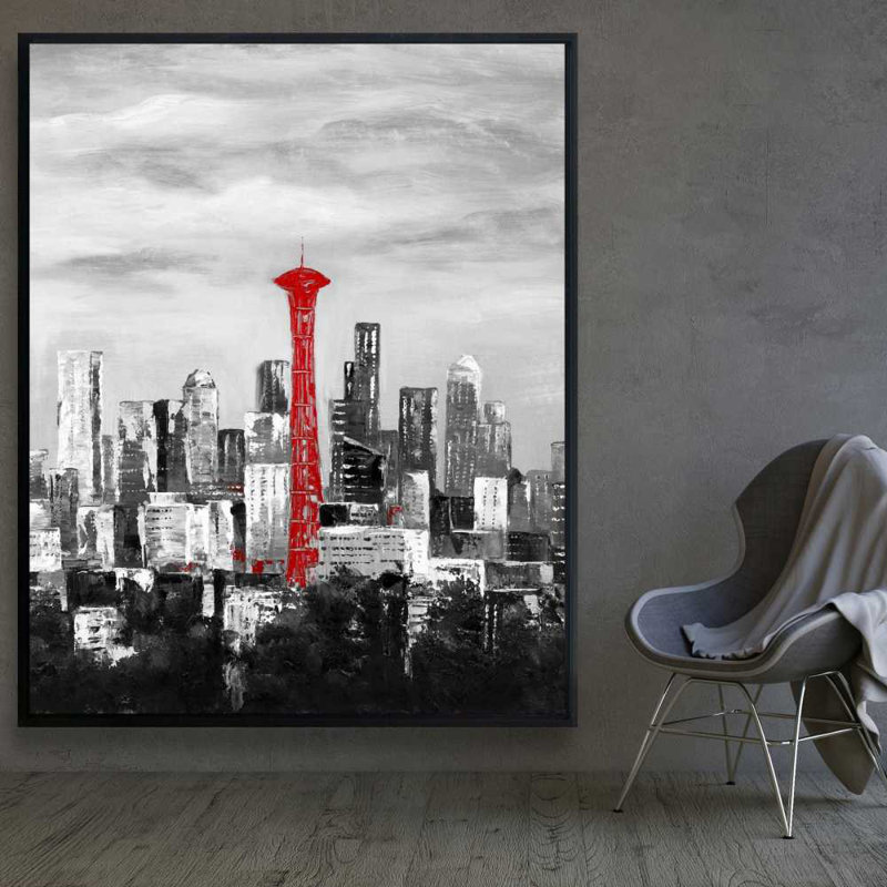 Space Needle in Red - Toile encadrée, décoration intérieure | Villes construites