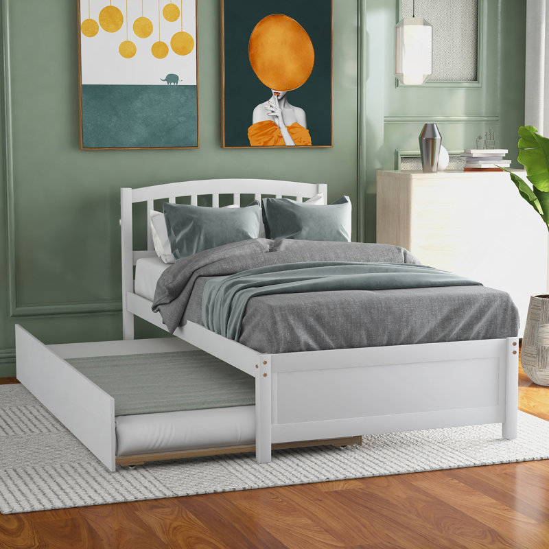 Structure de lit simple avec lit gigogne en bois, blanc, White