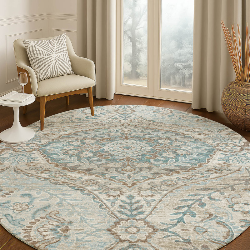 Machine Washable Indoor/Outdoor Chantille ACN2698 Global Rug, Ivoire ivoire, Rond 8 pi