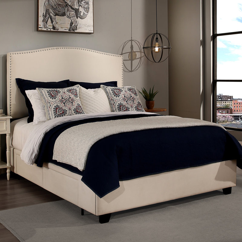 Romeoville Upholstered Platform Storage Bed, King, Ivory, 2